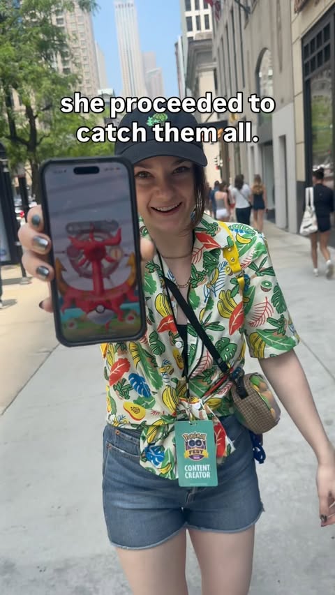 Instagram post by @emchompite for Pokémon GO. Caption reads: oops 😂✨ Go Fest Chicago was incredibly fun!!....