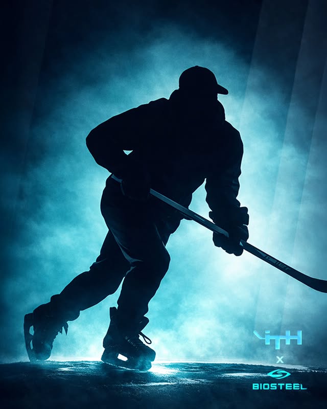 Instagram post by @itrainhockey for BIOSTEEL. Caption reads: [...] We’ve officially partnered with BioSteel,....