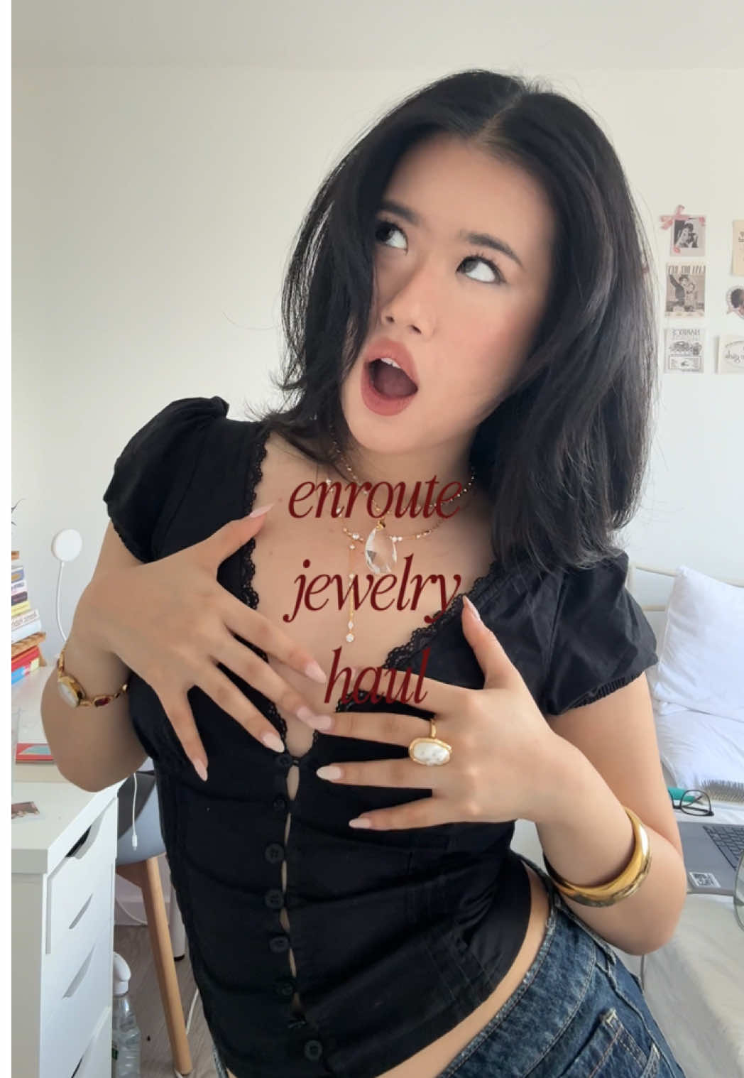 TikTok post by @jewelmand for En Route Jewelry. Caption reads: gold jewelry @en route jewelry over anything else....