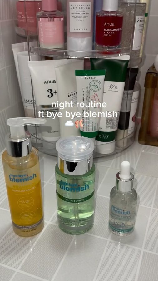 Instagram post by @dmena.m_ for Bye Bye Blemish. Caption reads: Night routine ft @byebyeblemishofficial 🫧🫧🫧....