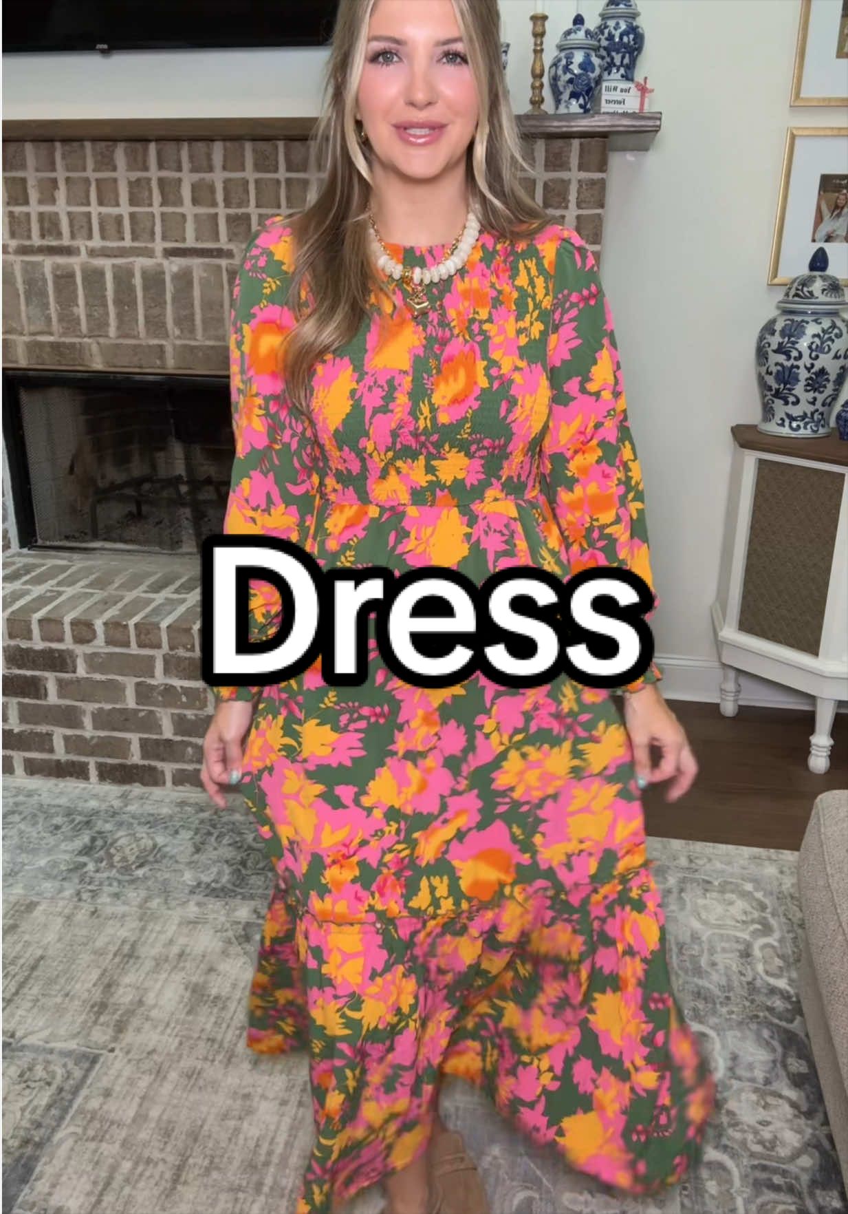 TikTok post by @caleighdeal for Shewin Boutique. Caption reads: A pretty dress for fall #falldresses #fallfashion....