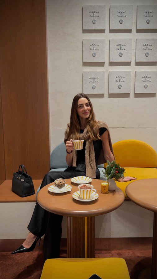 Instagram post by @ameliawaney for Acqua di Parma. Caption reads: I visited the @acquadiparma Caffettino, where....