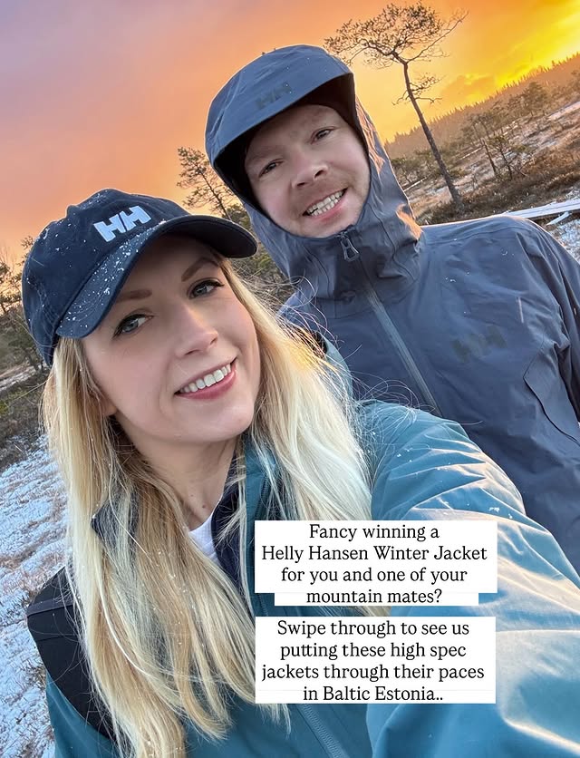 Instagram post by @hikewithkate_ for Helly Hansen. Caption reads: [Ad] Fancy winning a Helly Hansen Winter Jacket....