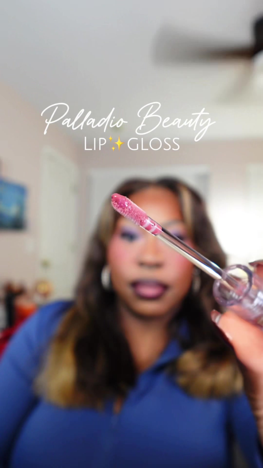 TikTok post by @natblossoms for Palladio Beauty. Caption reads: Perfect fall plum gloss! ✨🍇 @Palladio Beauty....