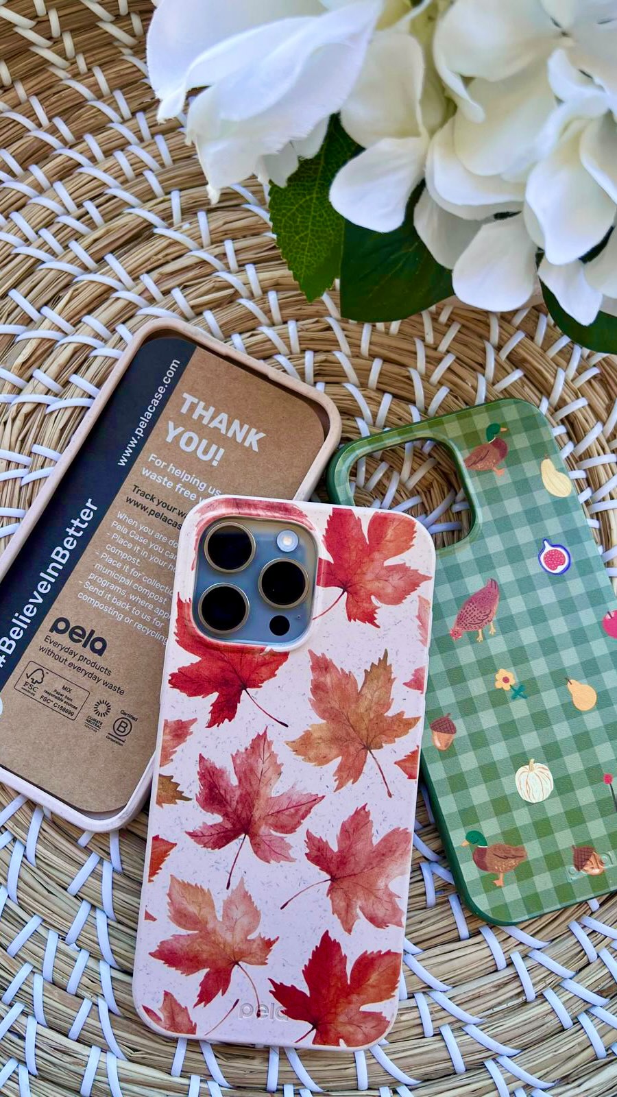 Instagram post by @makeup.by.umber for Pela Case. Caption reads: I honestly love these @pelacase phone cases! Not....