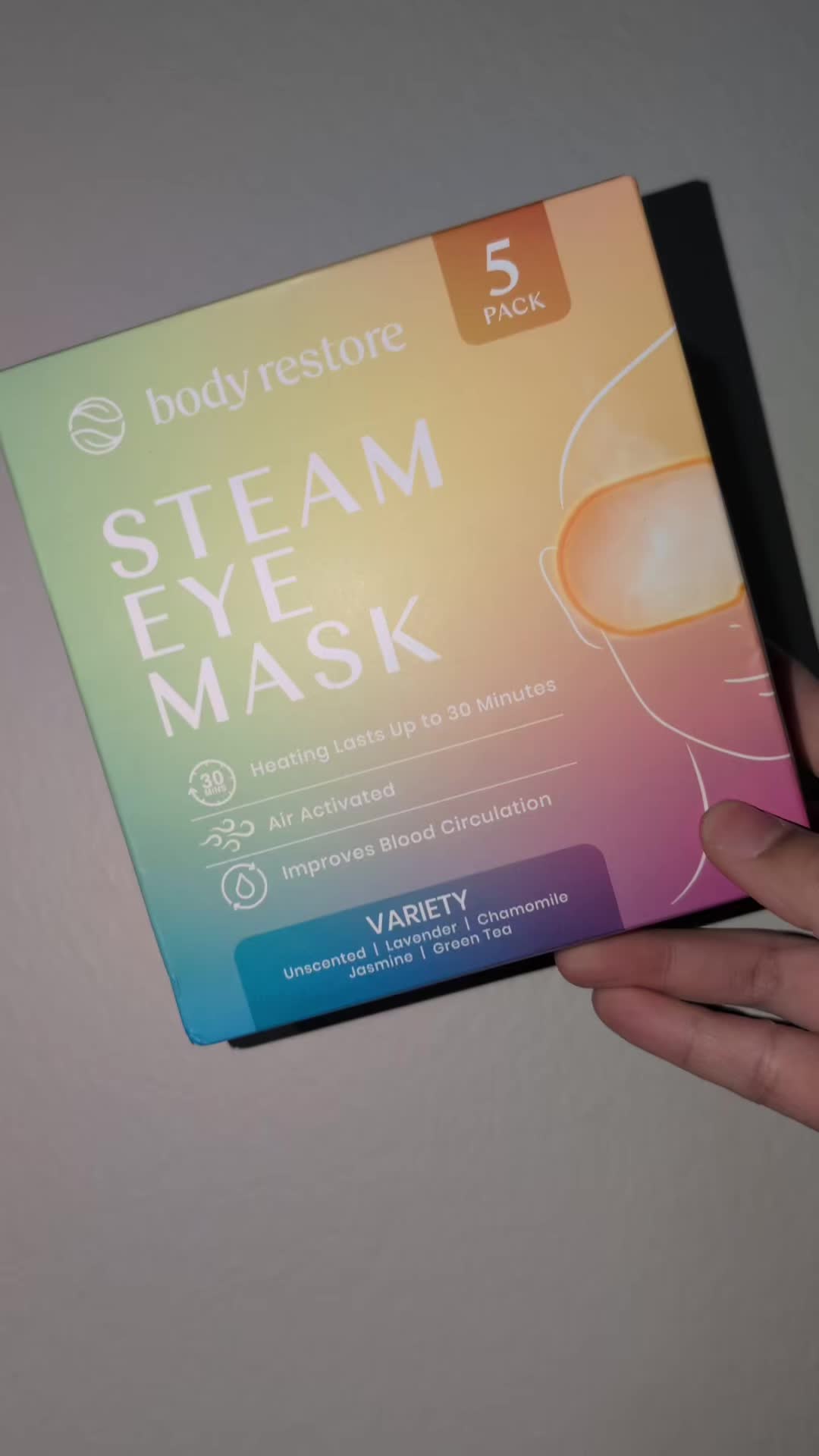 TikTok post by @lolabeean for Body Restore. Caption reads: [...] #wellnessfinds #steameyemask @Body Restore....