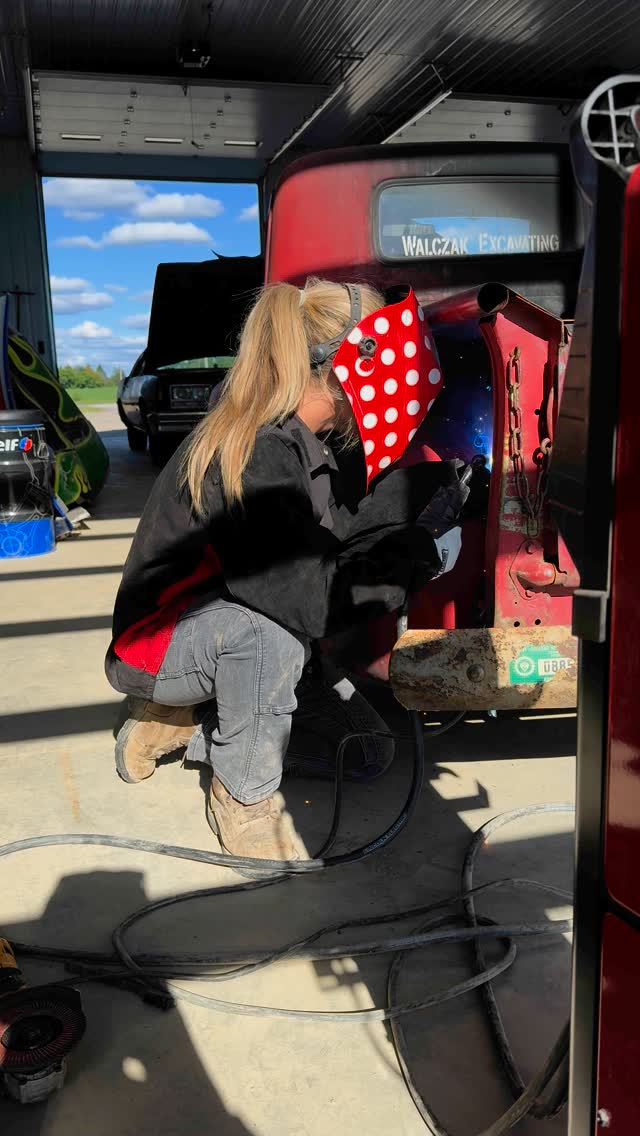 Instagram post by @cynthiagauthier for Lincoln Electric. Caption reads: The 52 Chevy needed some love with some rat rod....