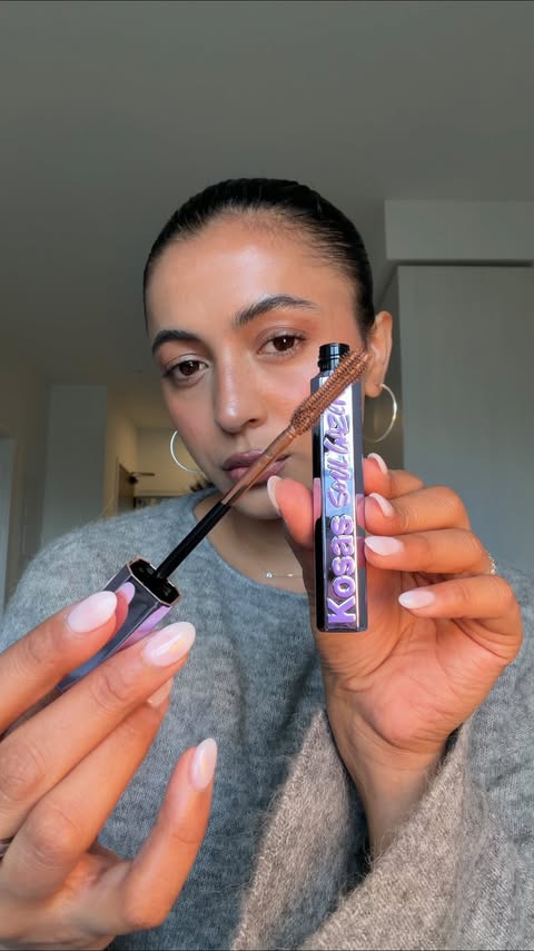 Instagram post by @simranmand_7 for Kosas. Caption reads: [...] time to switch up your mascara color @kosas....