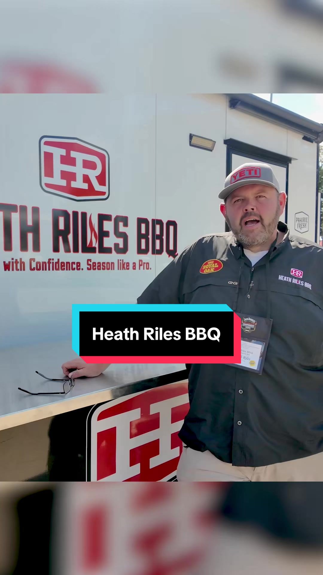 TikTok post by @sdgtrailers for Heath Riles BBQ. Caption reads: Where Craft Meets Championship — @Heath Riles BBQ....