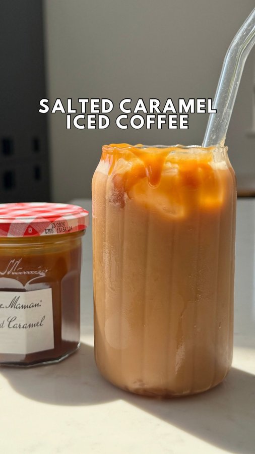 Instagram post by @liliforberg for Bonne Maman. Caption reads: Salted caramel iced coffee using the BEST....