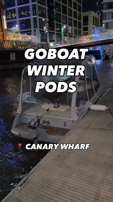 Instagram post by @mga.eats for Goboat. Caption reads: 💌 | GoBoat Winter Pods - Canary Wharf (& other....