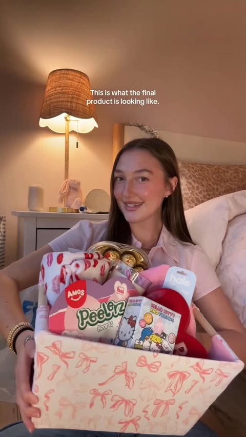 Instagram post by @lavendercashewmilklatte for Five Below. Caption reads: [...] a galentine’s basket this year #ad....