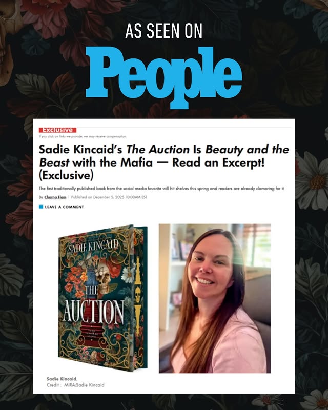 Instagram post by @sadie_kincaidxx for HarperCollinsUK. Caption reads: 📣 HUGE NEWS AND A PEOPLE MAGAZINE COVER REVEAL!!....