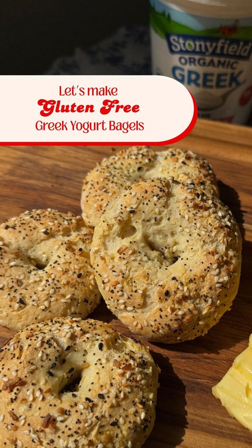 Instagram post by @noglutengabby for Stonyfield Organic. Caption reads: #ad Gluten-free greek yogurt bagels 🥯

Nothing....