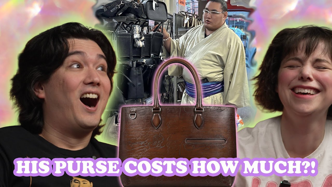 YouTube post by @AbbyCox for Birch. Caption reads: Sumo Wrestlers LOVE purses - so i made my husband....