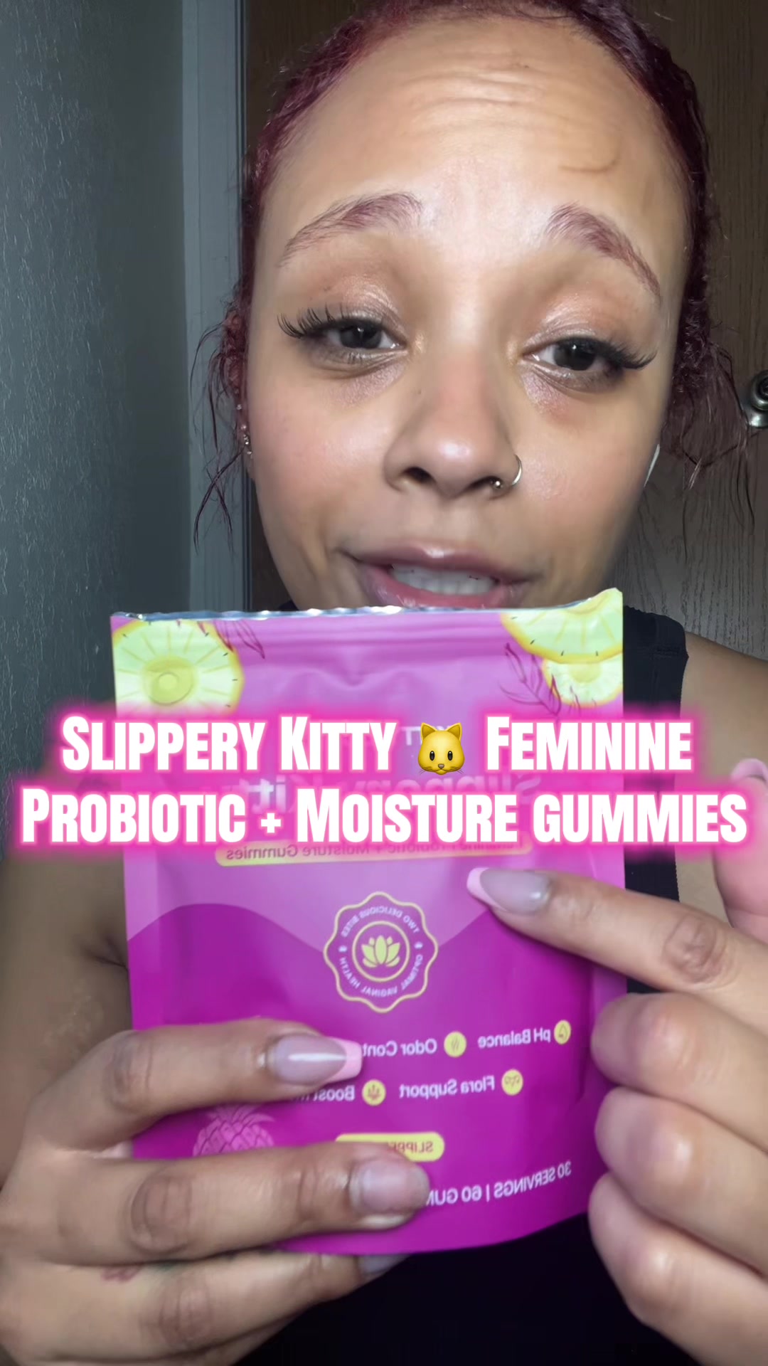 TikTok post by @angi_flen for KittyQueen. Caption reads: [...] Kitty feminine probiotics from @KittyQueen....