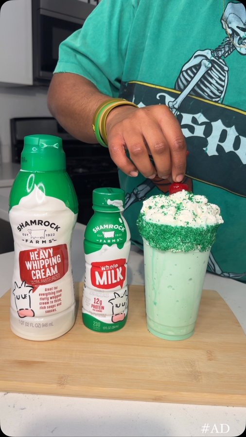 Instagram post by @daronthechef for Shamrock Farms. Caption reads: Make the real Shamrock Shake with me using....