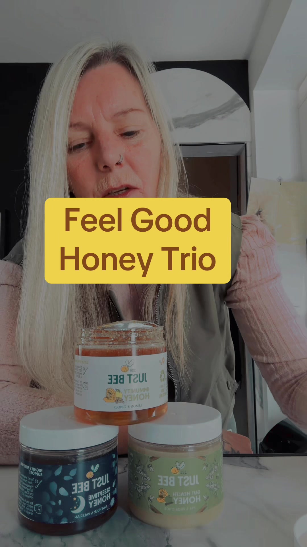 TikTok post by @dazzmaka for Just Bee Honey. Caption reads: [...] health honey, immunity & sleeptime @Just Bee....
