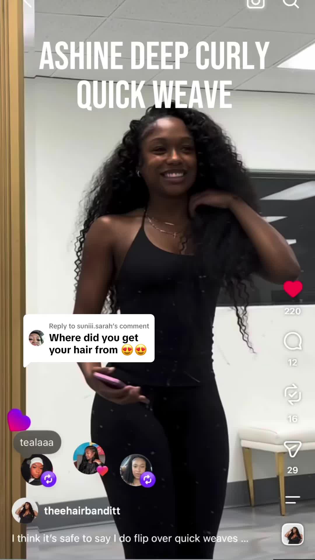 TikTok post by @naimahkai for AshineHair. Caption reads: [...] Deep wave 3 1/2 bundles @Brylee @AshineHair....