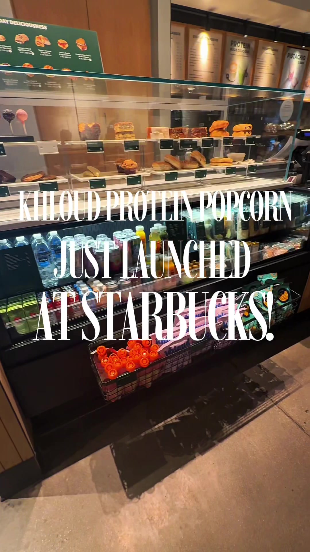 TikTok post by @carolinecutlerr for KhloudFoods. Caption reads: Khloud Protein Popcorn has officially launched at....