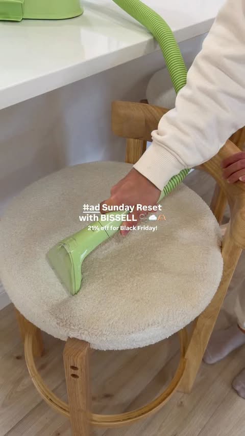 Instagram post by @makaylasmucker for BISSELL. Caption reads: #Ad A coffee stain on my white barstools is so on....