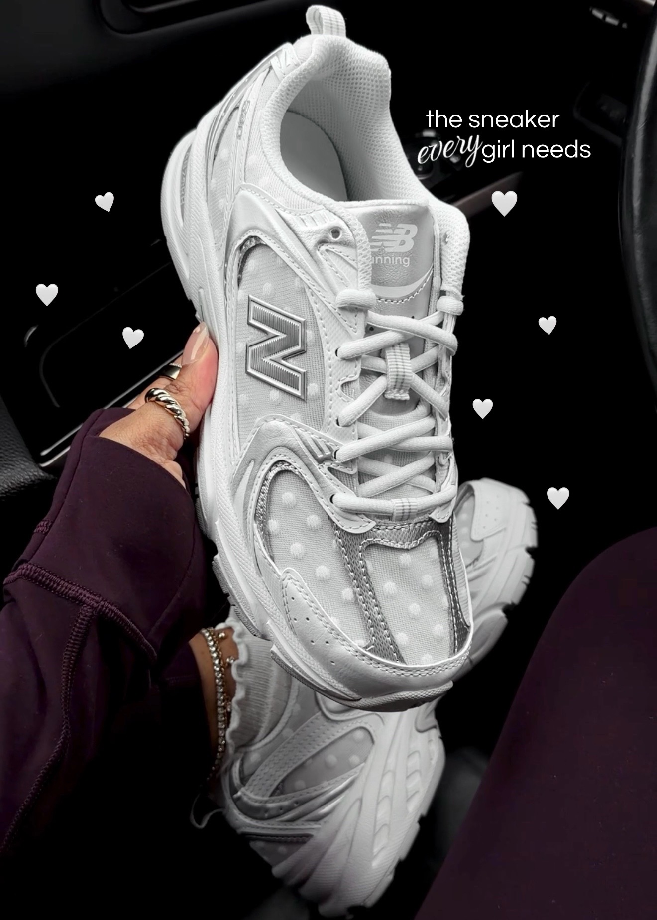 TikTok post by @bettyyannhill for Fly Kicks. Caption reads: [...] #polkadotnewbalance #sneakergirl #flykicks....