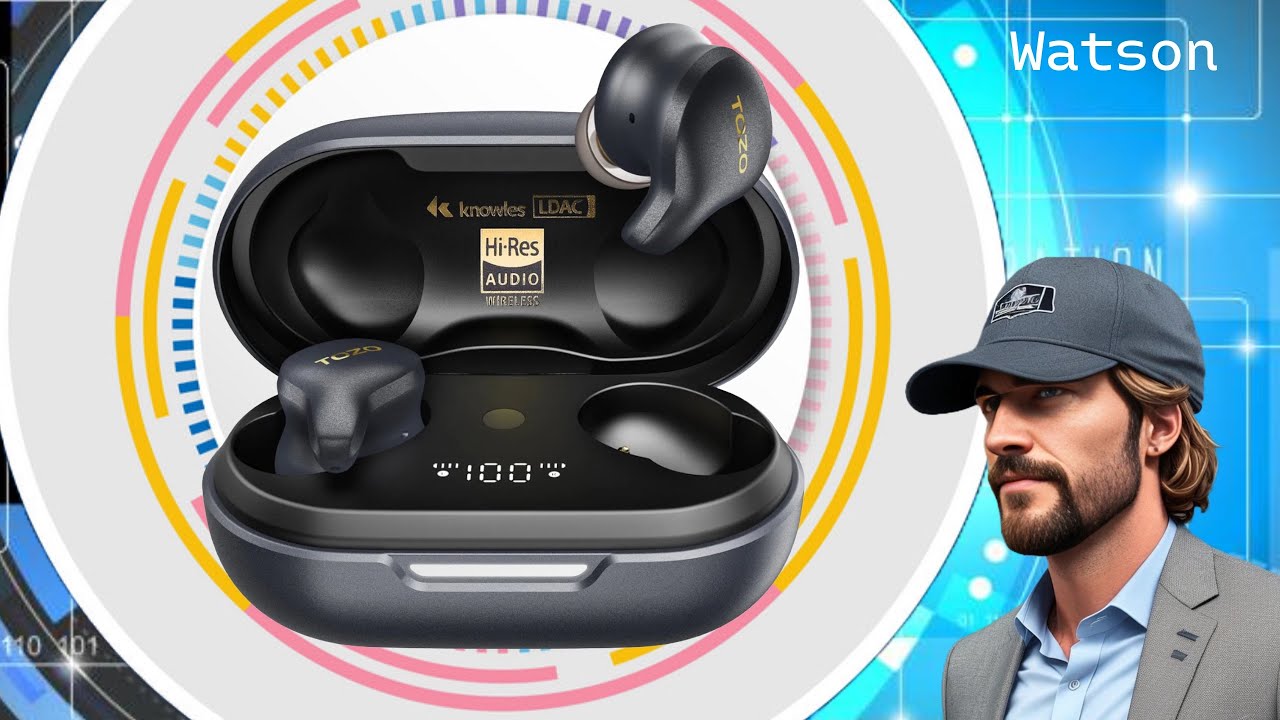 YouTube post by @WatsonsReviews for TOZOSTORE. Caption reads: TOZO Golden X1 Wireless Earbuds - Balanced....