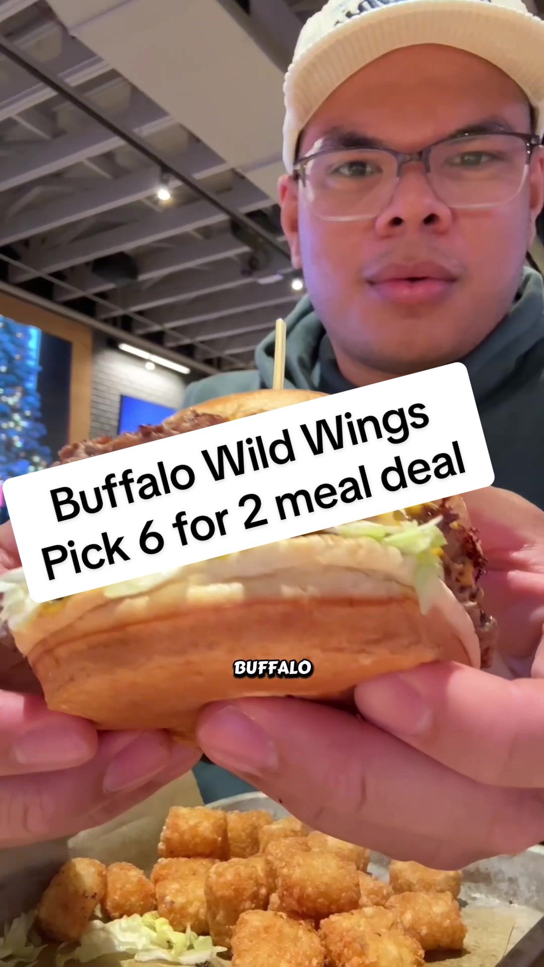 TikTok post by @theknightlybite for Buffalo Wild Wings. Caption reads: @Buffalo Wild Wings Pick for 2 meal deal include 2....