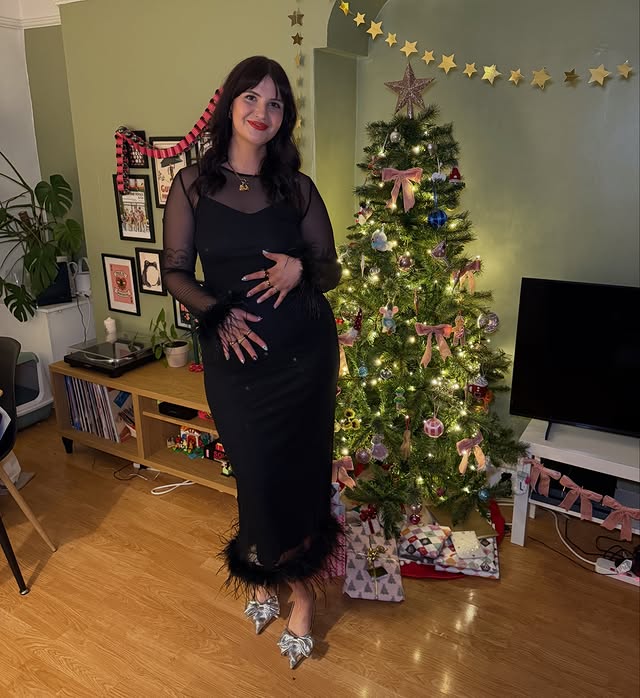 Instagram post by @lozzamann2 for Never Fully Dressed. Caption reads: Christmas PARTAY outfit from earlier this week and....