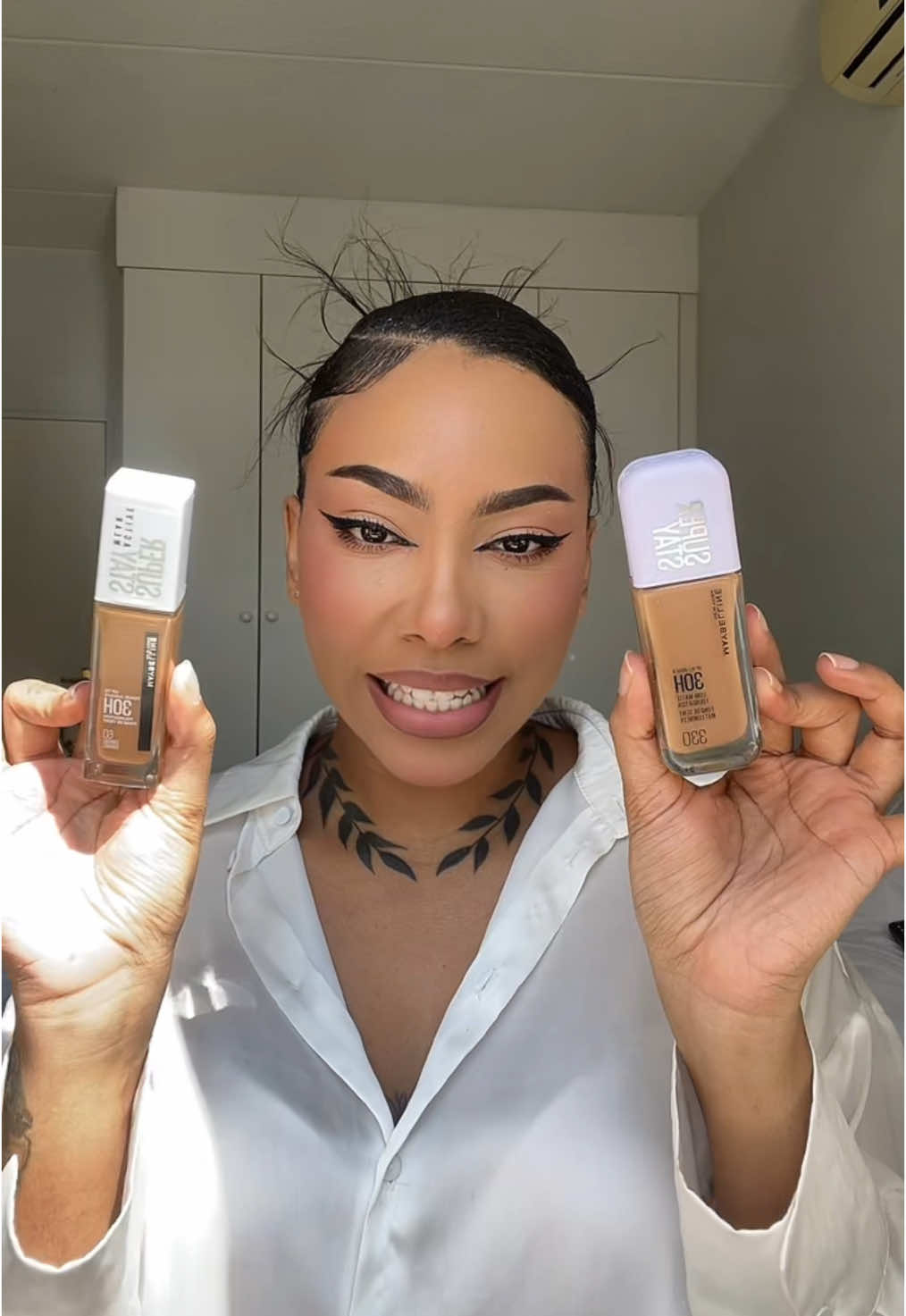 TikTok post by @kaylz_dupont for Maybelline New York. Caption reads: My makeup routine was caught shaking because a new....