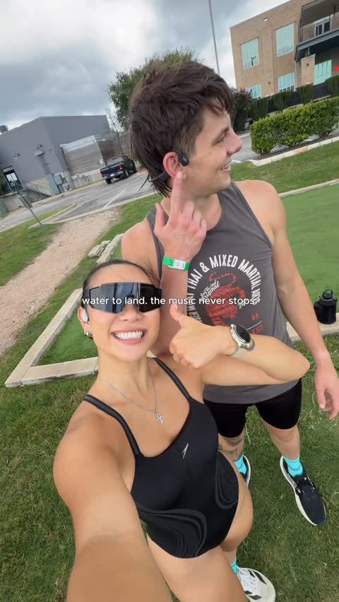Instagram post by @lizzie_liu for Shokz. Caption reads: [...] can convince almost anyone to swim 😭....