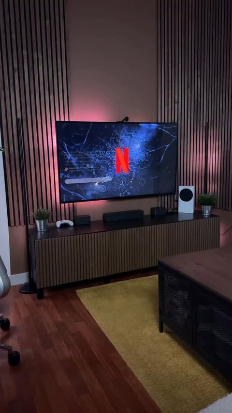 Instagram post by @nanoleafhome for Nanoleaf. Caption reads: [...] setup into a real cinema experience 🎬✨....