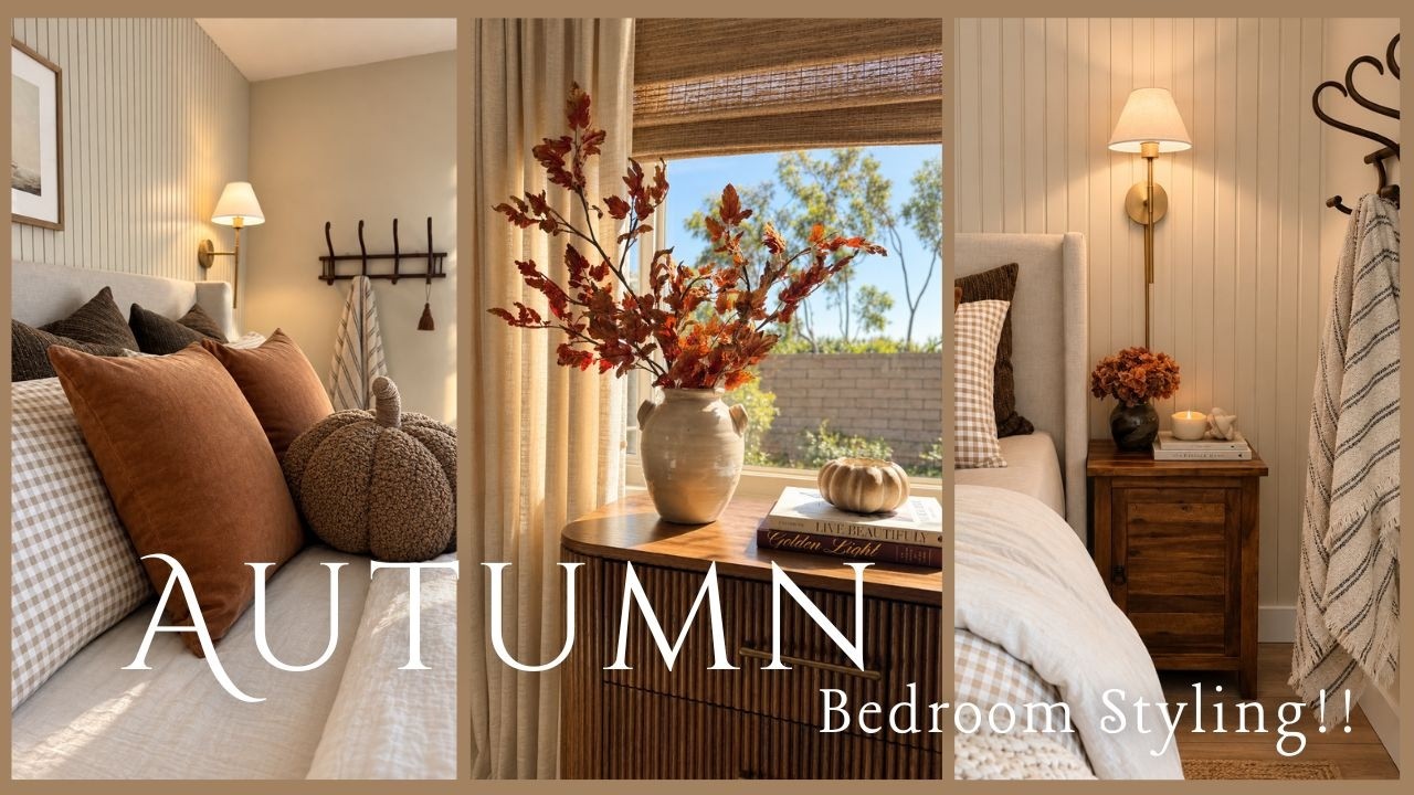 YouTube post by @janaeshautehome for AvantLink. Caption reads: Fall Bedroom Styling 🍂 | New & Thrifted Pieces |....
