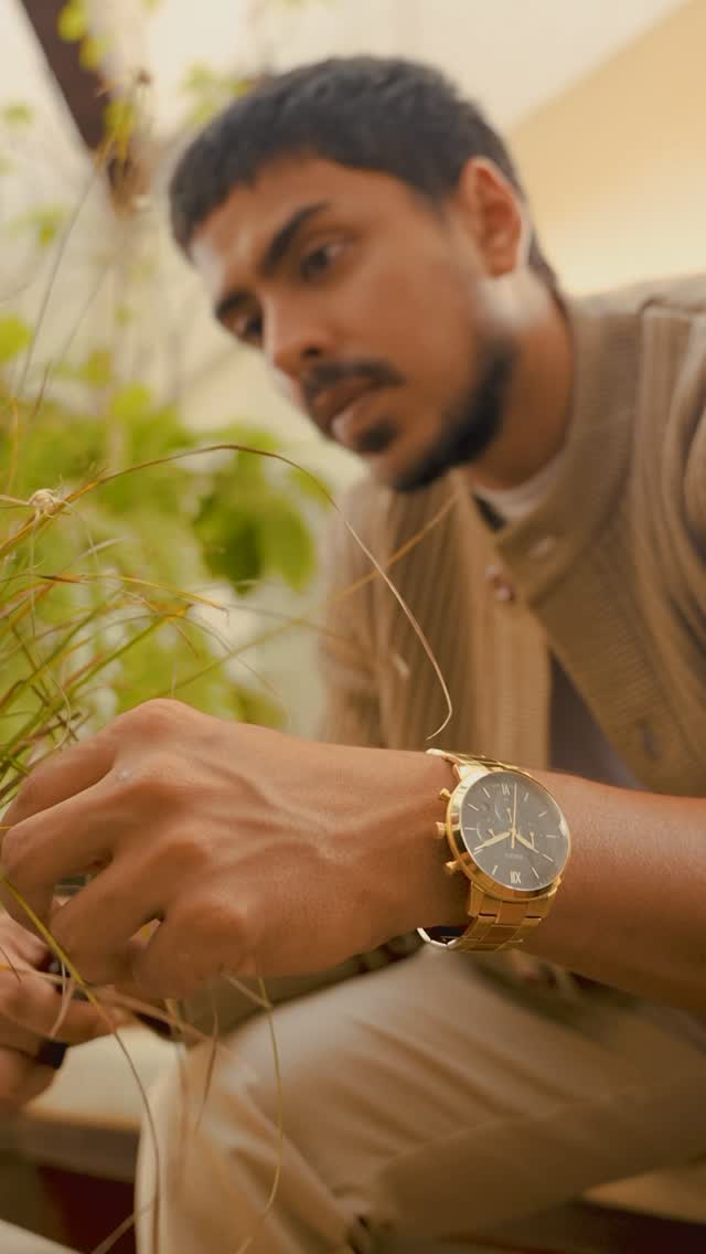 Instagram post by @gouravadarsh for fossil. Caption reads: Nature, time, and passion – all in harmony. 🌿✨....