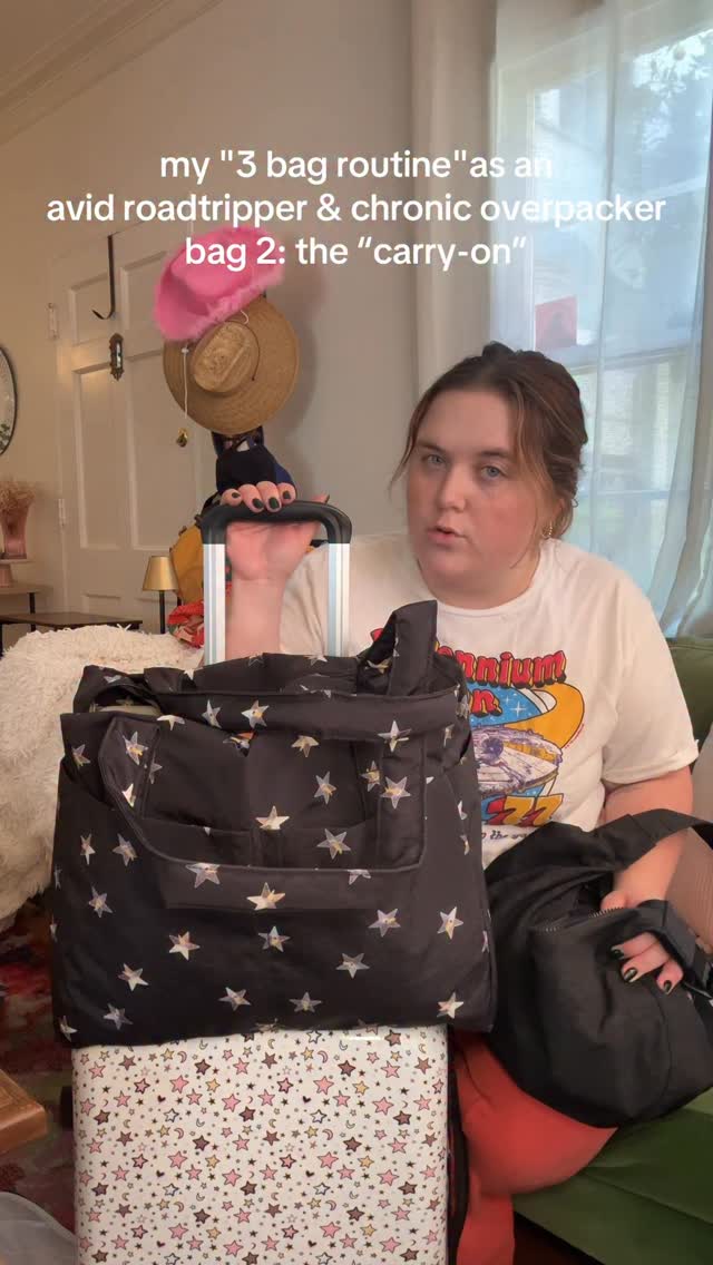 Instagram post by @emilytheperry for BAGGU. Caption reads: Onto bag 2, the “carry-on” 💼 This is the bag for....