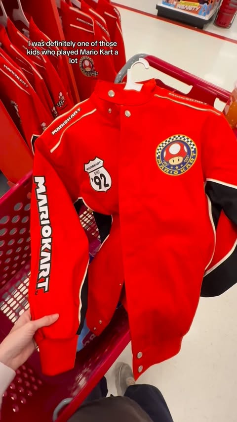 Instagram post by @danisquishie for Nintendo. Caption reads: No way I just found a Mariokart canvas race jacket....