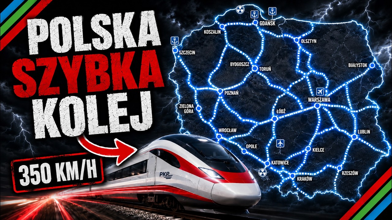 YouTube post by @StaćMnie for Pexels. Caption reads: POLAND IS BUILDING A HIGH-SPEED RAIL NETWORK (THE....