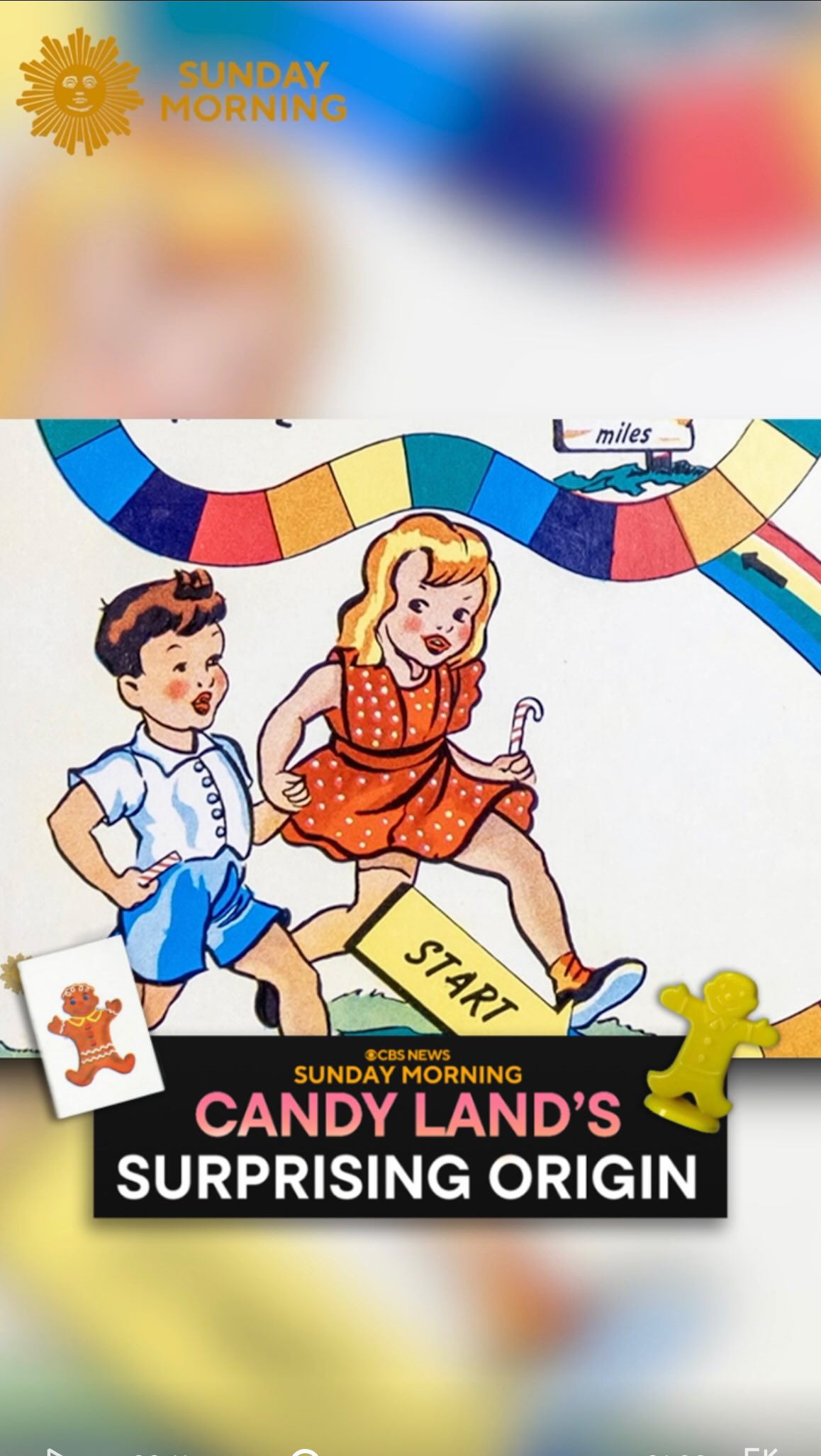 Instagram post by @cbssundaymorning for Hasbro. Caption reads: Candy Land was created by Eleanor Abbott while she....