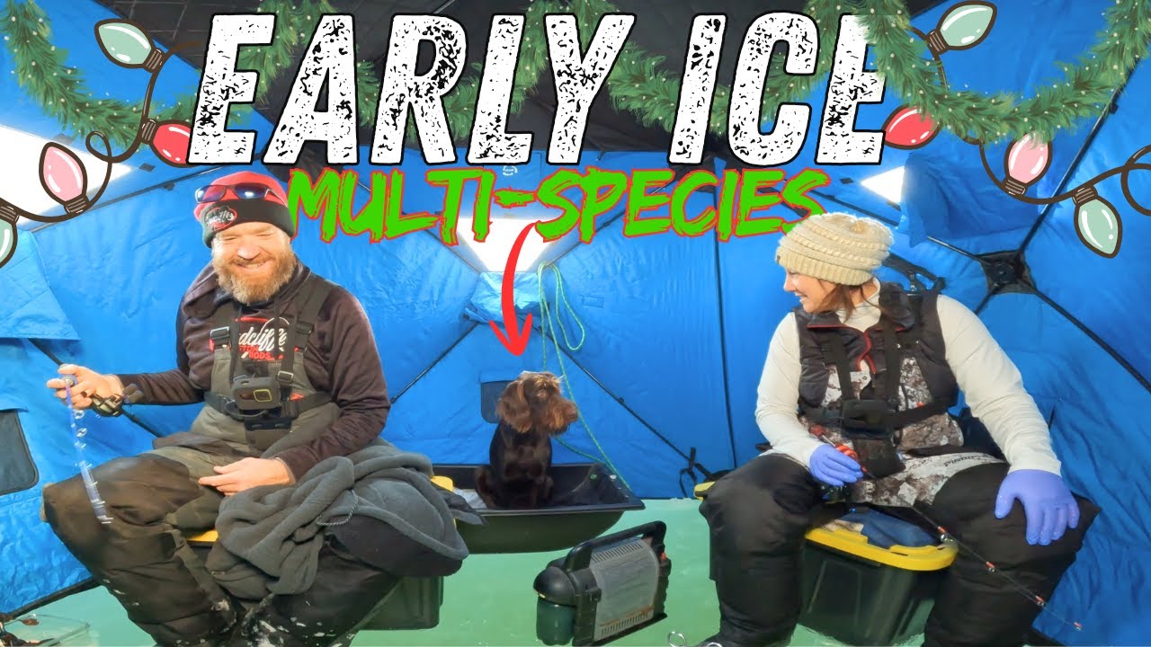 YouTube post by @AnglerX for Piscifun. Caption reads: Multi-Species Early Ice Fishing with an Underwater....