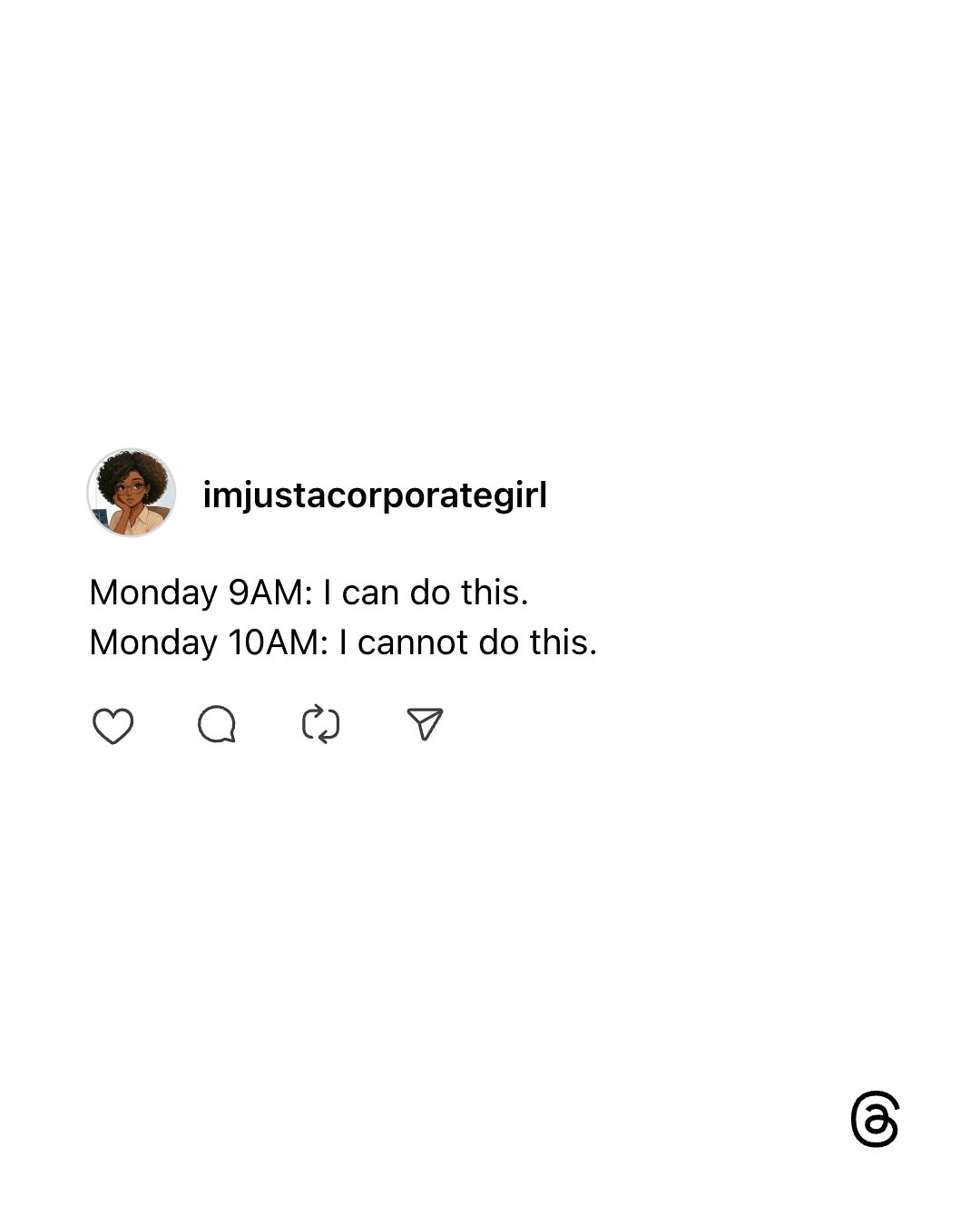 Instagram post by @threads for Instagram for Business. Caption reads: When I say “We,” it’s really just me and my 50....