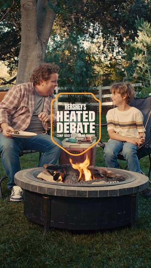 Instagram post by @patrickrenna for HERSHEY'S Chocolate. Caption reads: Toasty s’mores ONLY in the Renna household 💪🍫....