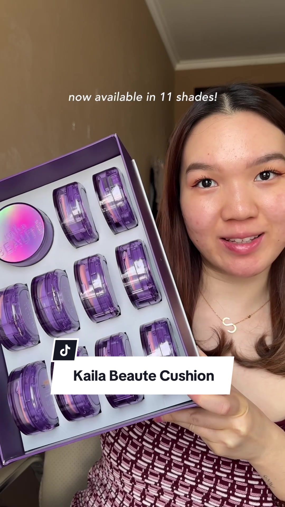 TikTok post by @sanntania for KAILAID. Caption reads: @KAILAID cushion is now available in 11 shades!!....