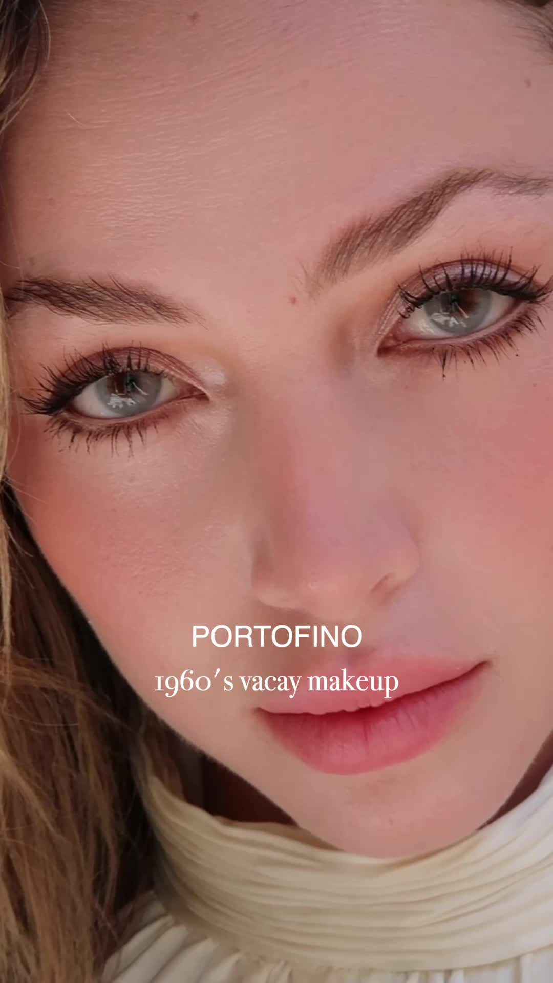TikTok post by @nathalieparis for Bliss World. Caption reads: Portofino 1960’s vacay makeup with my @IPSY....