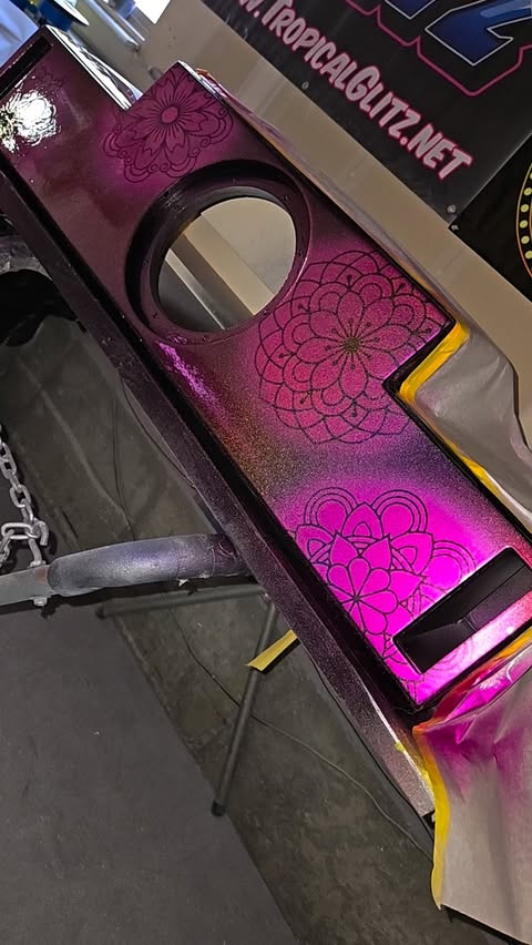 Instagram post by @andyspinstriping for Tropical Glitz. Caption reads: [...] are legit! The paint is from @tropicalglitz....