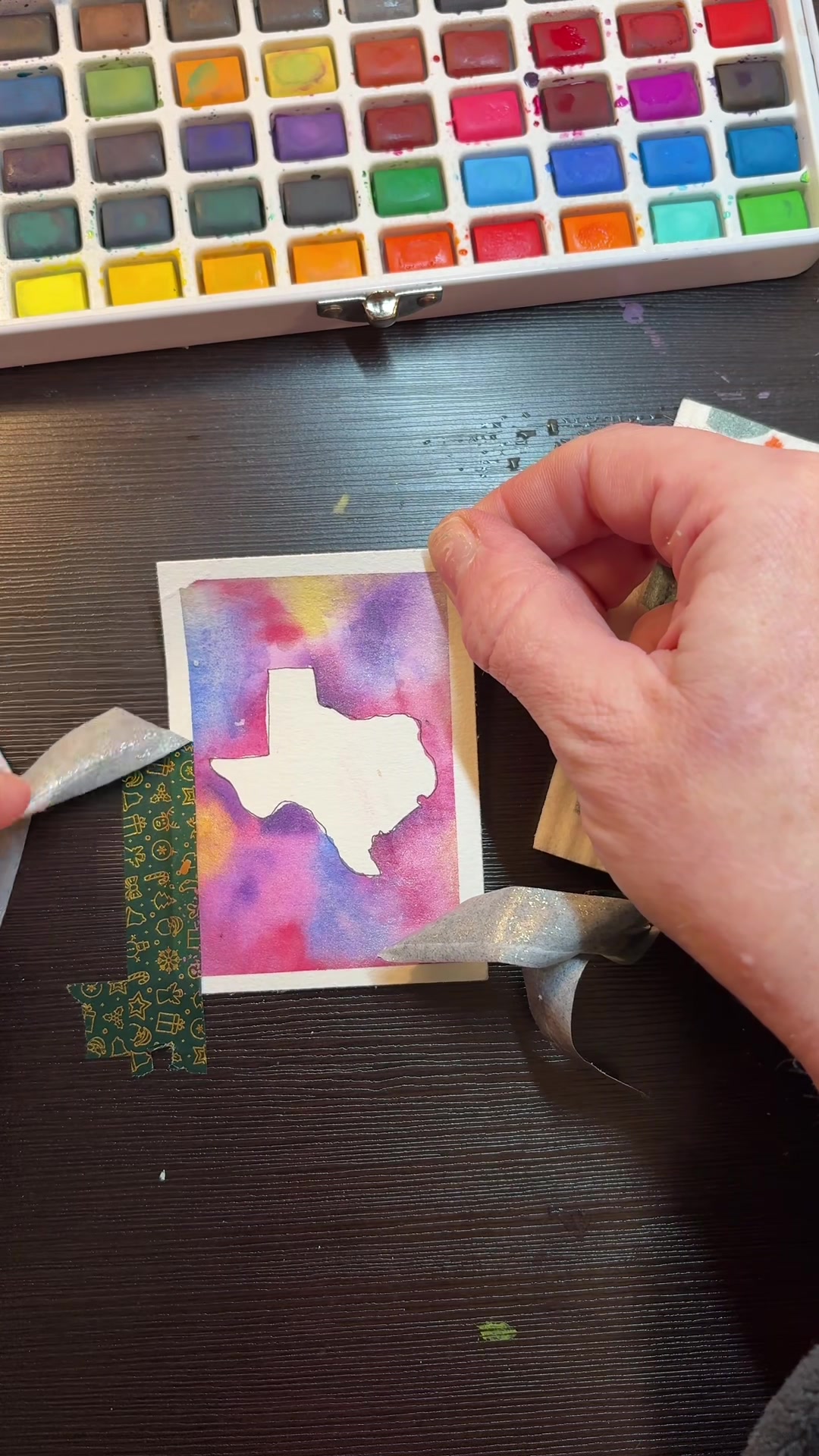 TikTok post by @angeladixonwatercolor for MEEDEN ART. Caption reads: Watercolor your state with me. This is a fun....