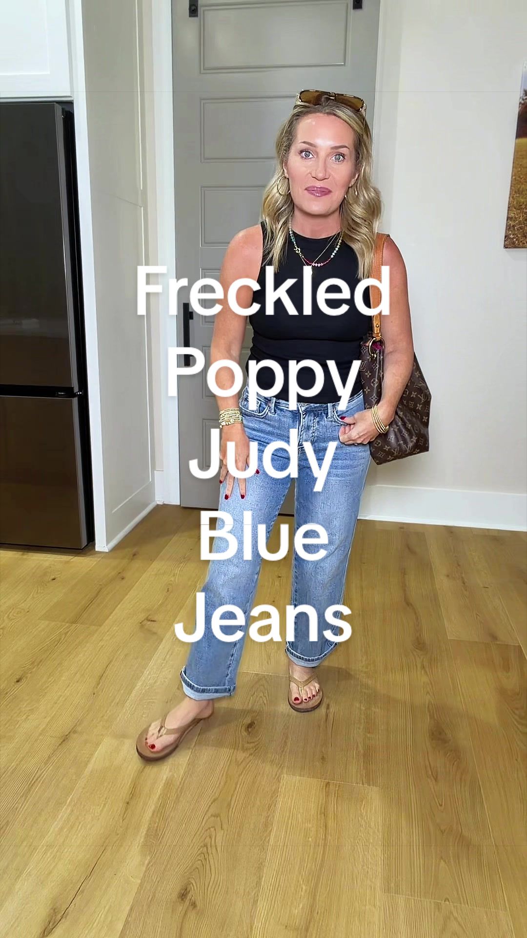 TikTok post by @brittanydoz for Freckled Poppy. Caption reads: [...] are my absolute favorite jeans. @Freckled....