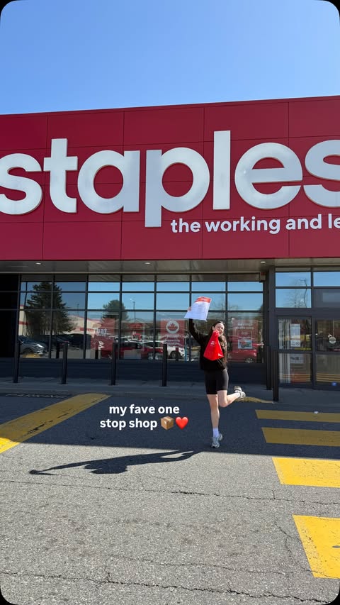 Instagram post by @alexandriamacfarlane for Staples. Caption reads: [...] + dropping off a @fedex package at....