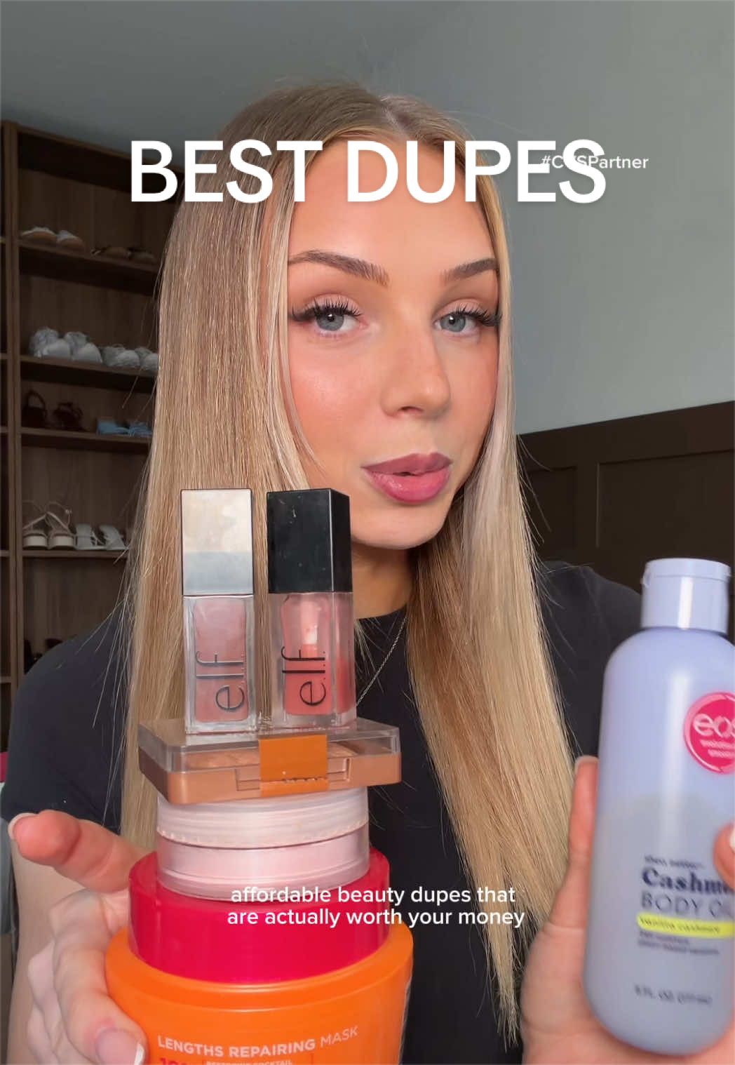 TikTok post by @vanilla_swirlxx for CVS. Caption reads: #CVSPartner My fav affordable beauty dupes to....