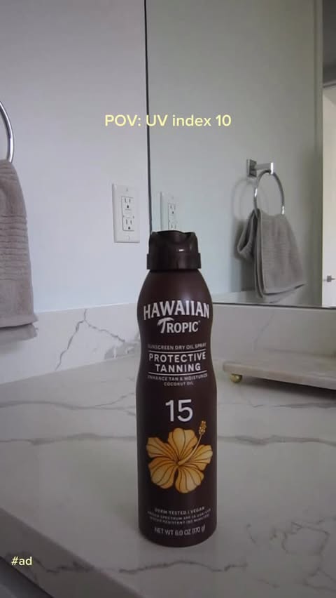 Instagram post by @stevielyne for Hawaiian Tropic. Caption reads: Peak UV, peak glow ☀️✨ @hawaiiantropic Protective....