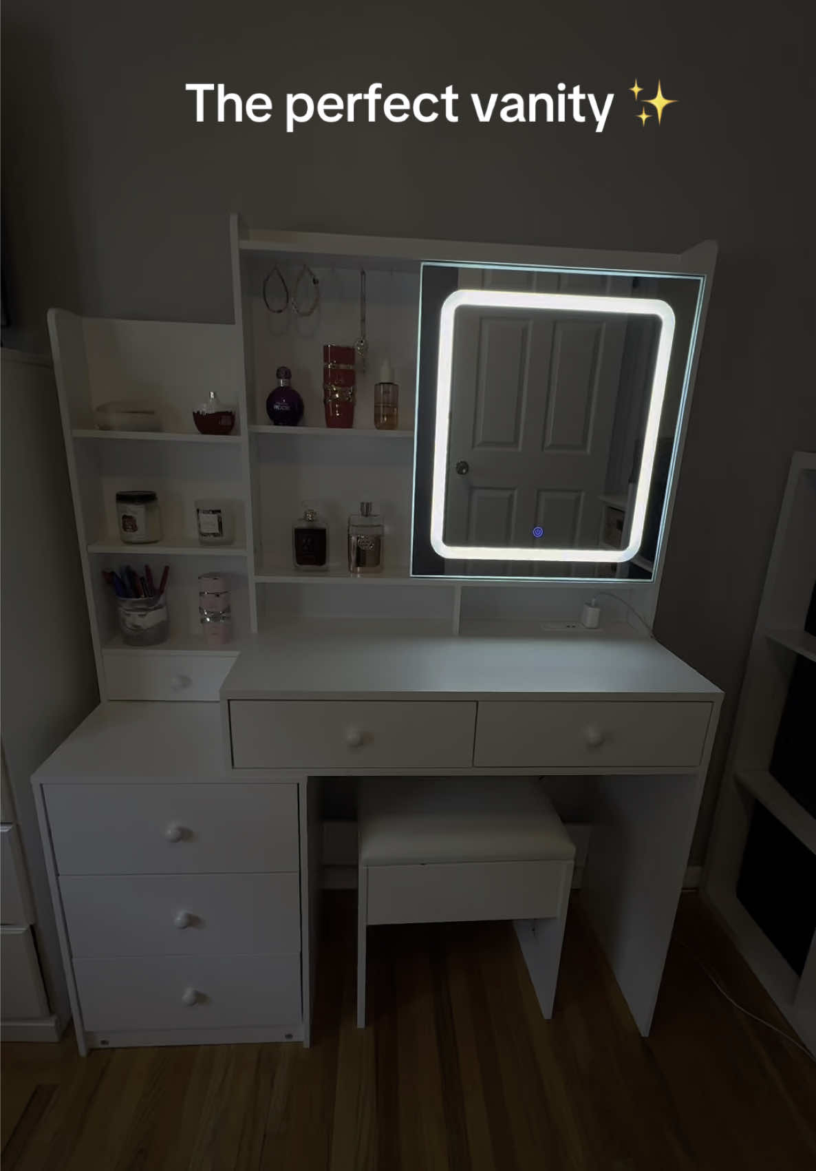 TikTok post by @emaneatsnyc for Vabches. Caption reads: @Vabches Official The perfect vanity! [...].